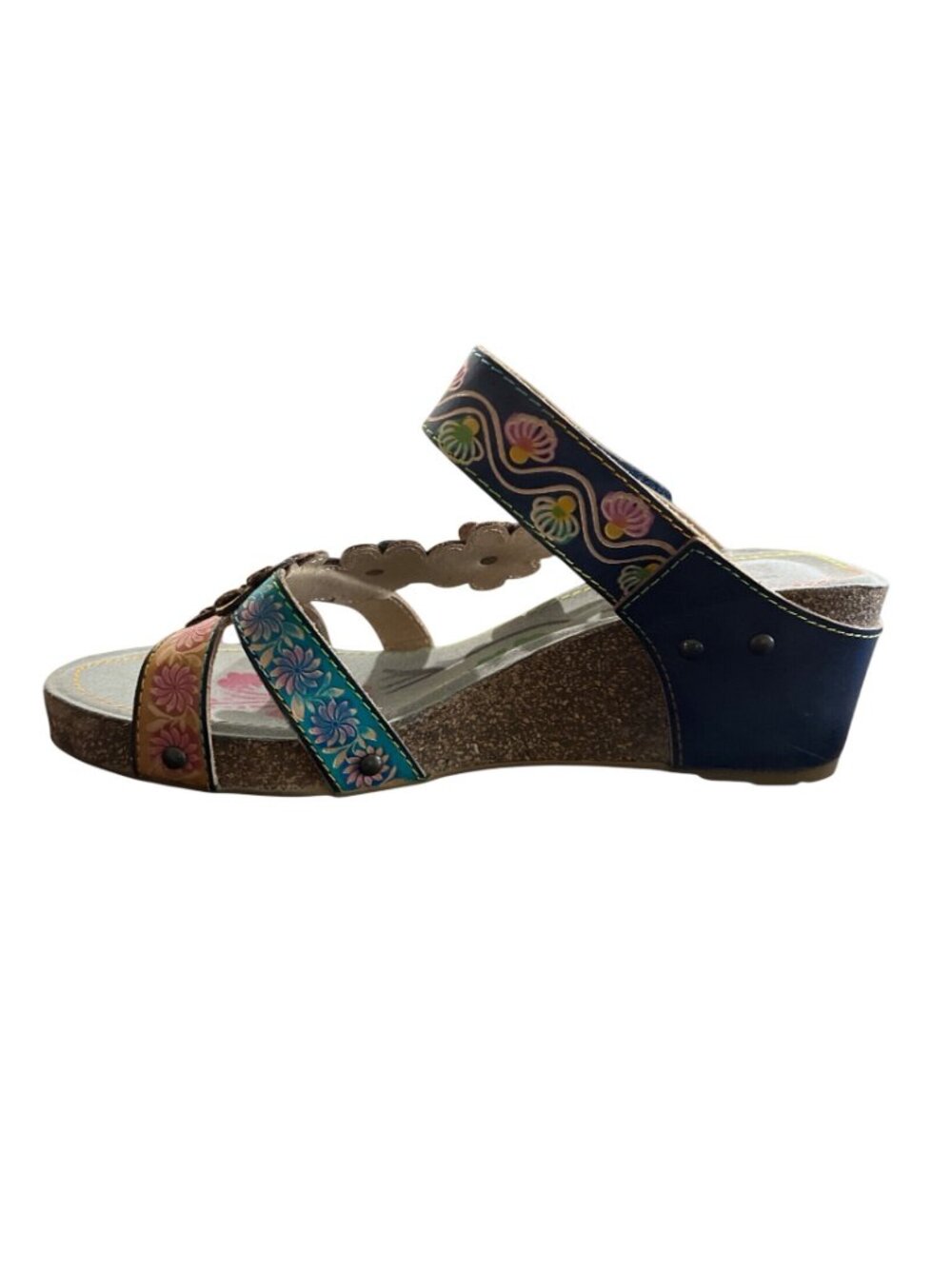 Spring Step L'Artiste Women EU 41 US 9.5-10 Delight Leather Wedge Sandal Floral - Picture 4 of 10